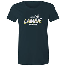 Load image into Gallery viewer, 'Lambie Network' White Logo Womens Tee