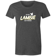 Load image into Gallery viewer, 'Lambie Network' White Logo Womens Tee