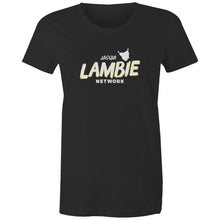 Load image into Gallery viewer, 'Lambie Network' White Logo Womens Tee