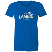 Load image into Gallery viewer, 'Lambie Network' White Logo Womens Tee