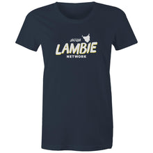 Load image into Gallery viewer, 'Lambie Network' White Logo Womens Tee