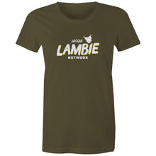 Load image into Gallery viewer, 'Lambie Network' White Logo Womens Tee